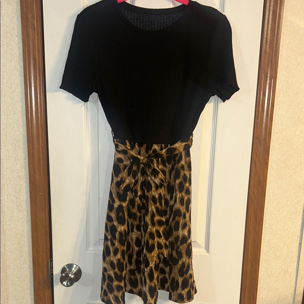 Leopard Print Black Dress
